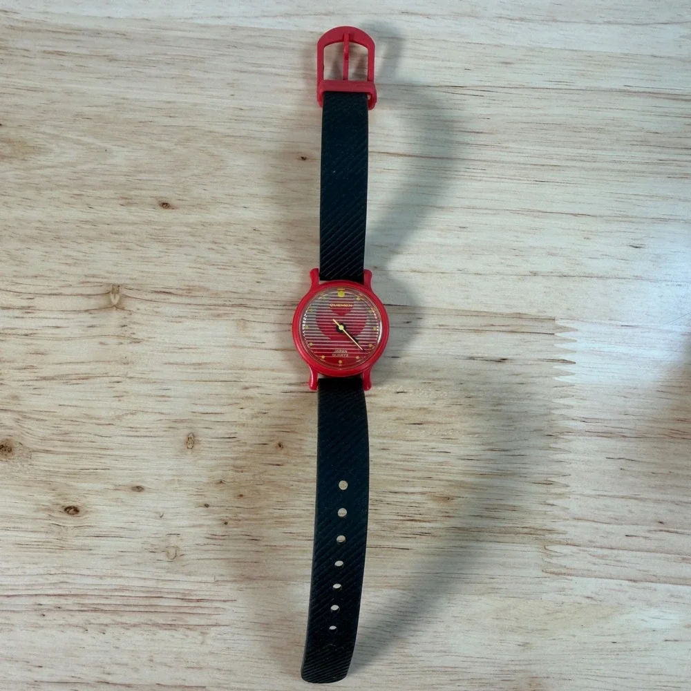 Vintage Quemex Japan Quartz Watch Red Resin Black Strap New Old Stock 80s 90s
